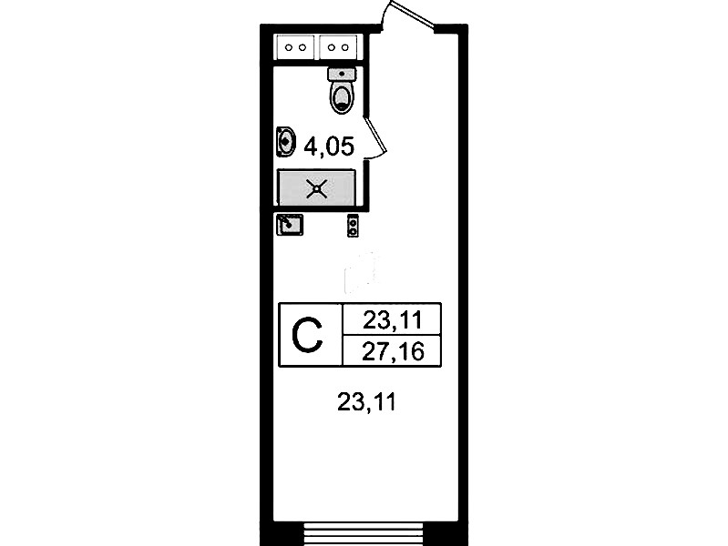 Квартира студия 27.16 м², 4/14 эт., Комплекс апартаментов «Ladozhsky Avenir»